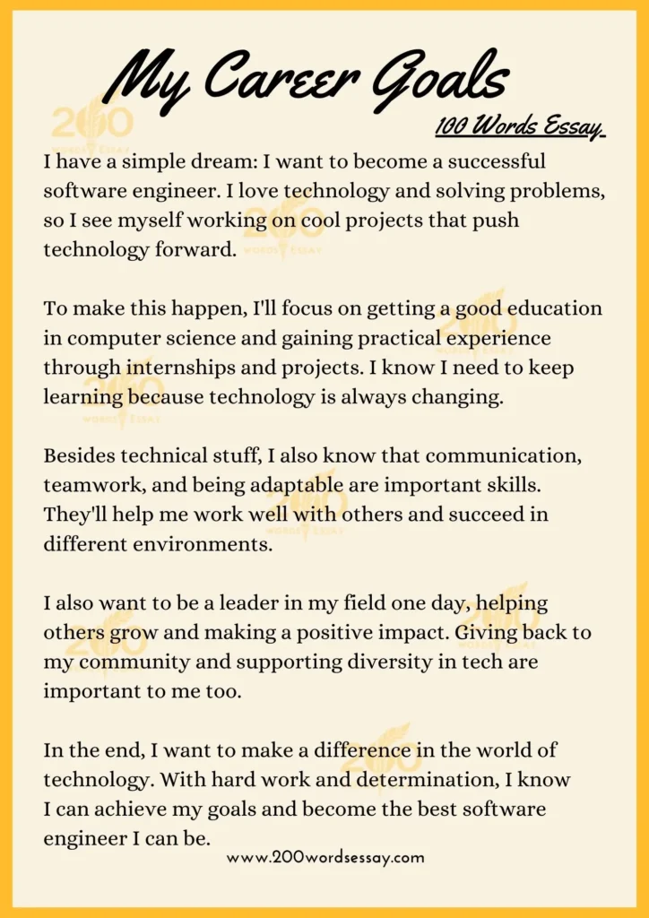 Simple 100 Words Essay On Career Goals Example 